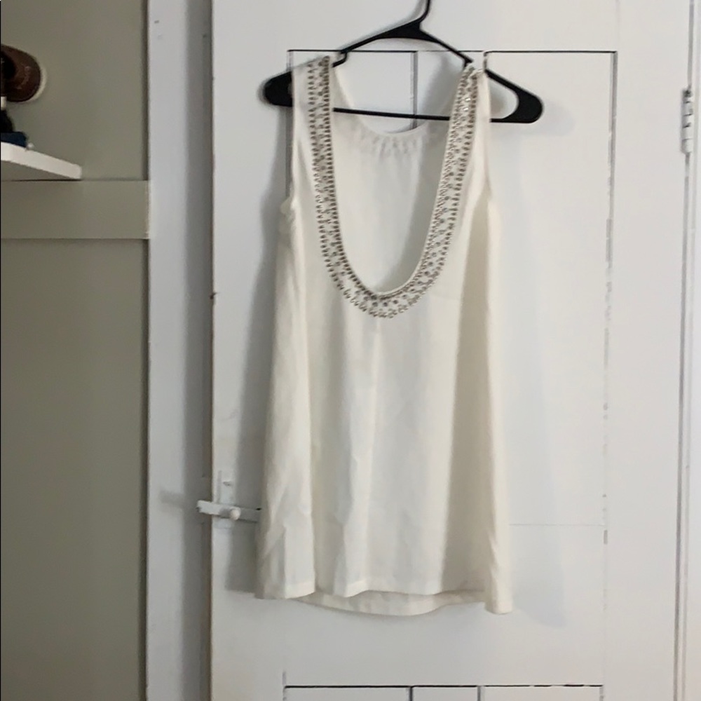 White Shift Dress Backless with Gems